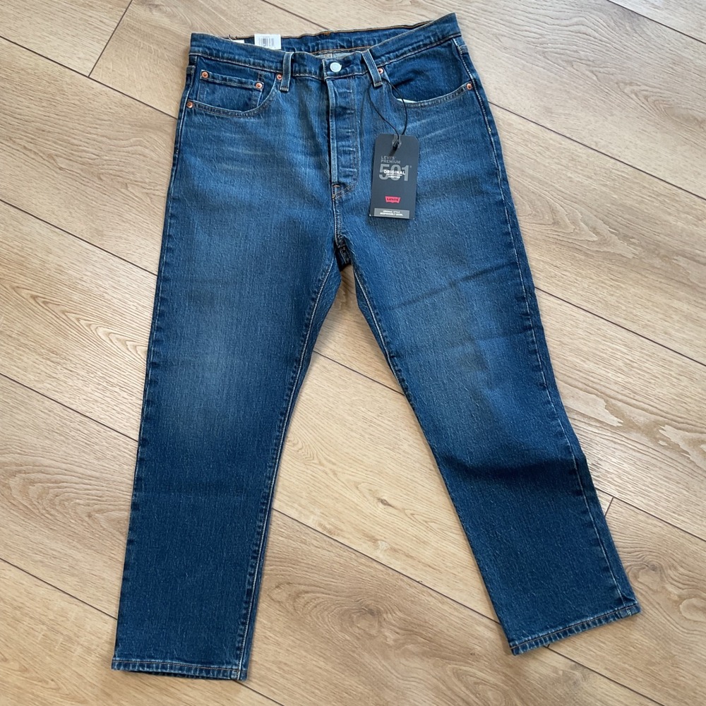 Levis Premium 501 Original Crop Jeans Womens 32x26 Medium Wash Blue NWT